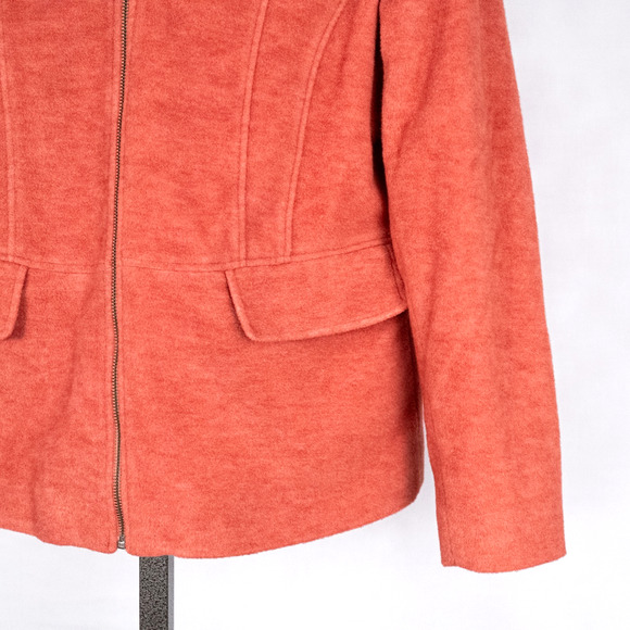 LL Bean Women's Wool Blend Hooded Coat Jacket LARGE Salmon Peach Apricot - Picture 4 of 8